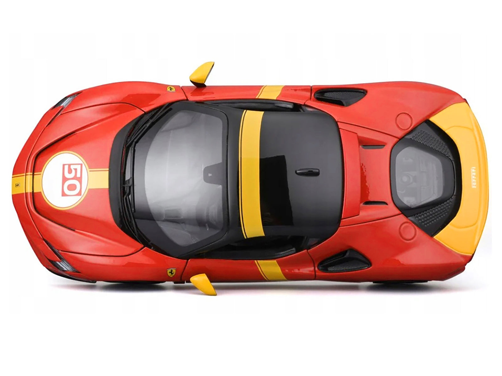 Ferrari SF90 Stradale Assetto Fiorano #50 Red with Black Top and Yellow "Race + Play" Series 1/18 Diecast Model Car by Bburago