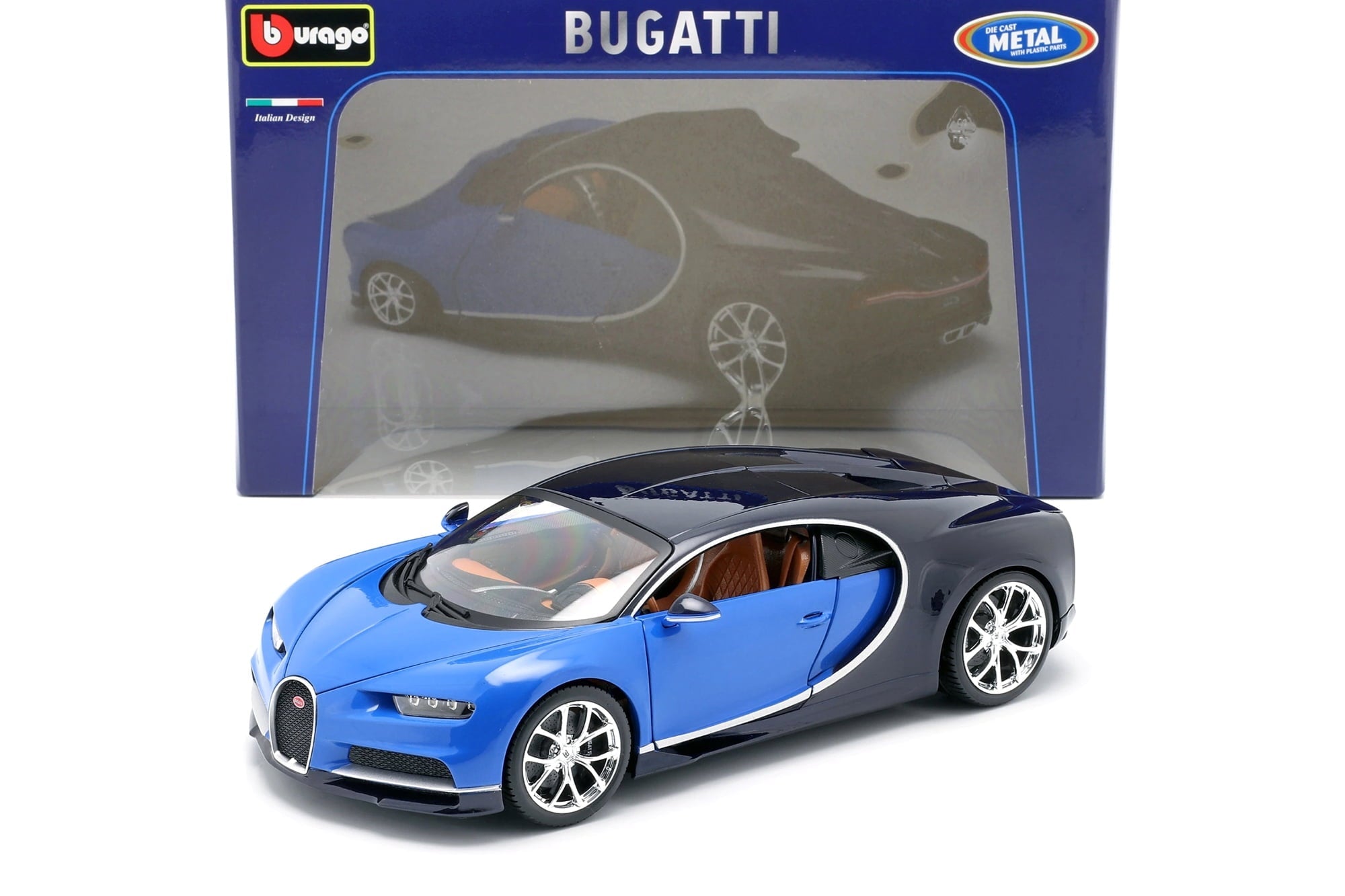 2016 Bugatti Chiron Blue 1/18 Diecast Model Car by Bburago