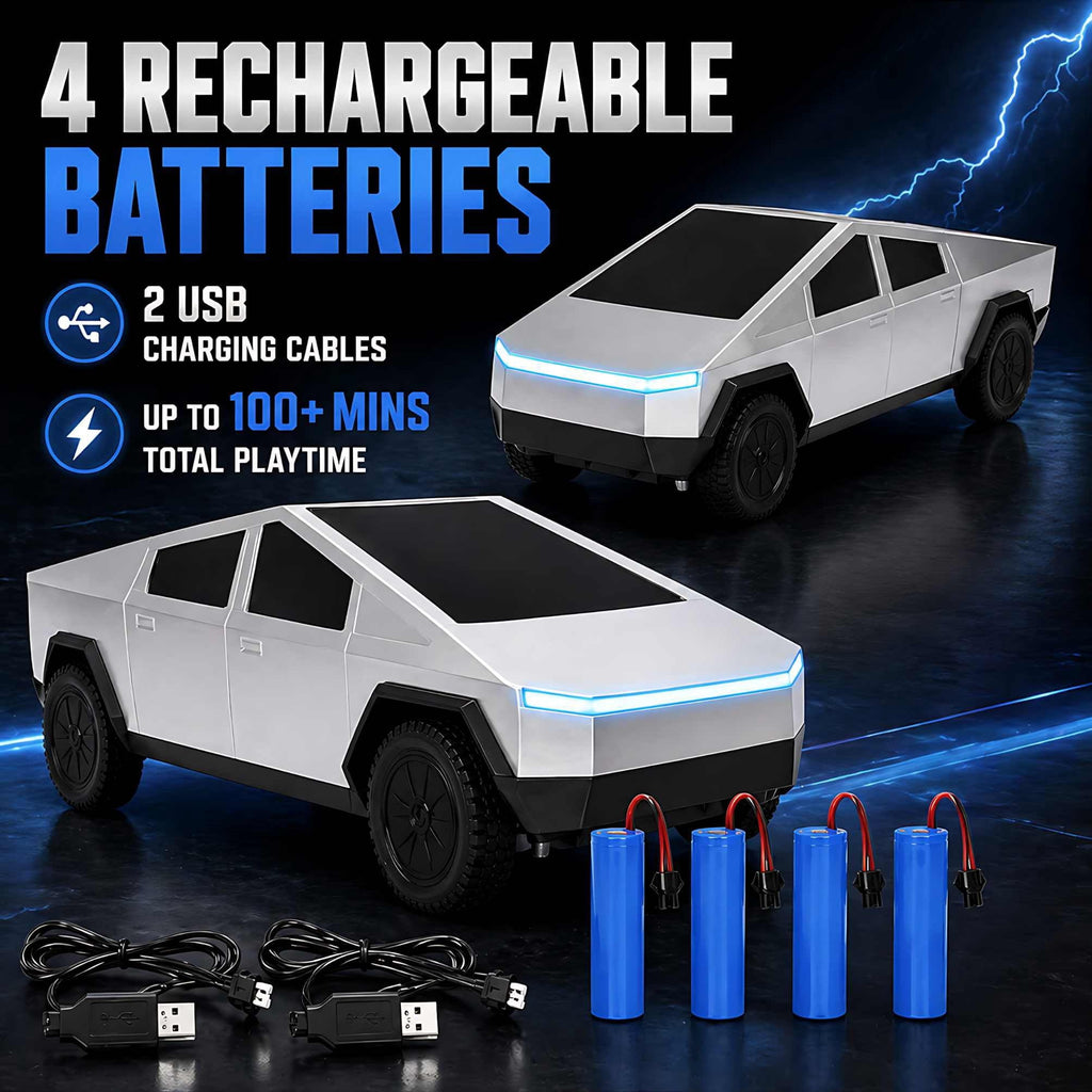 Cybertruck Remote Control Car 1:24 Scale RC Truck with LED Lights and Dual Rechargeable Batteries, Silver Electric Vehicle for Kids