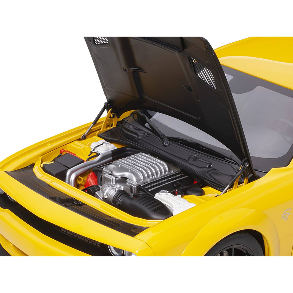 Dodge Challenger SRT Hellcat Widebody Yellow Jacket with Satin Black Hood 1/18 Model Car by Autoart