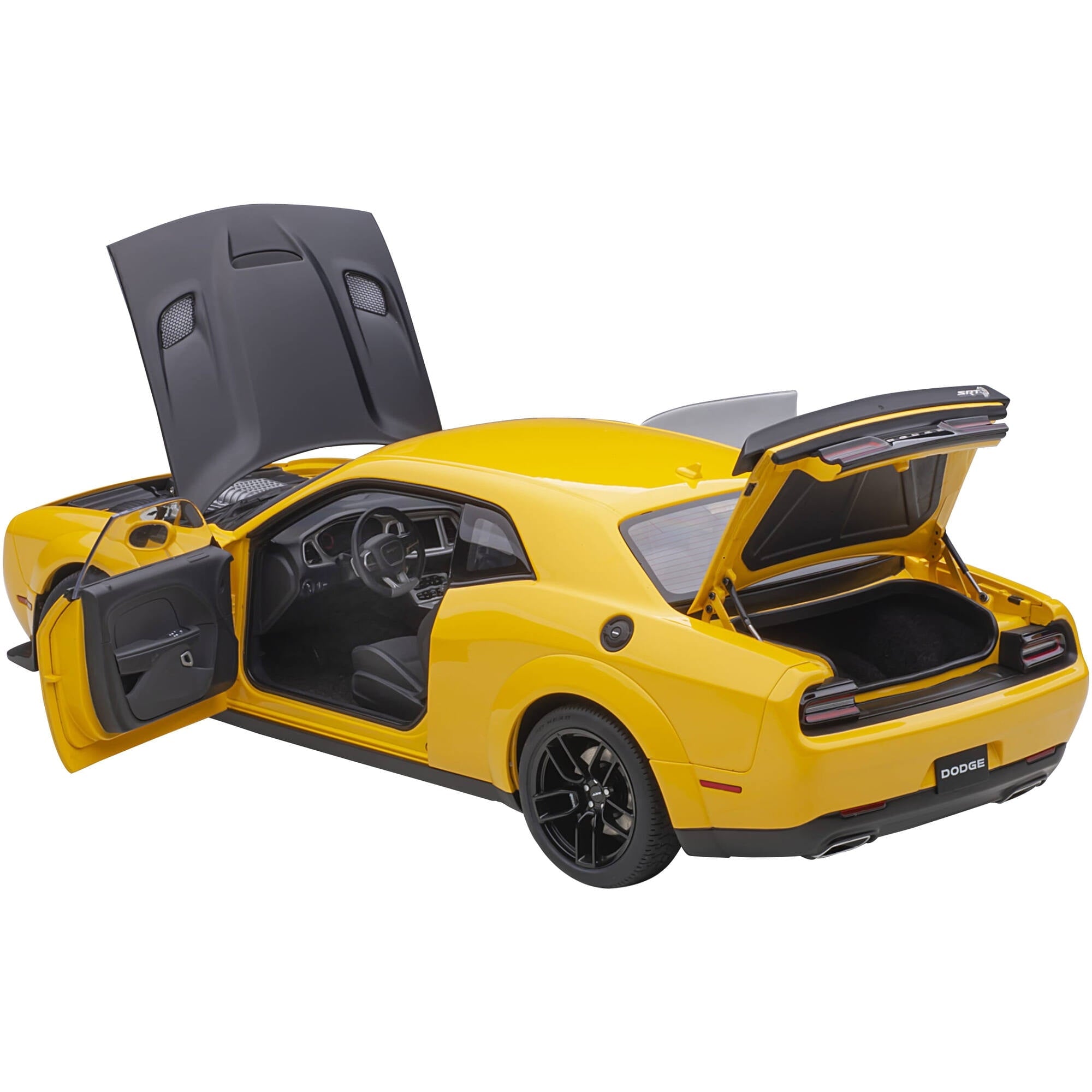 Dodge Challenger SRT Hellcat Widebody Yellow Jacket with Satin Black Hood 1/18 Model Car by Autoart