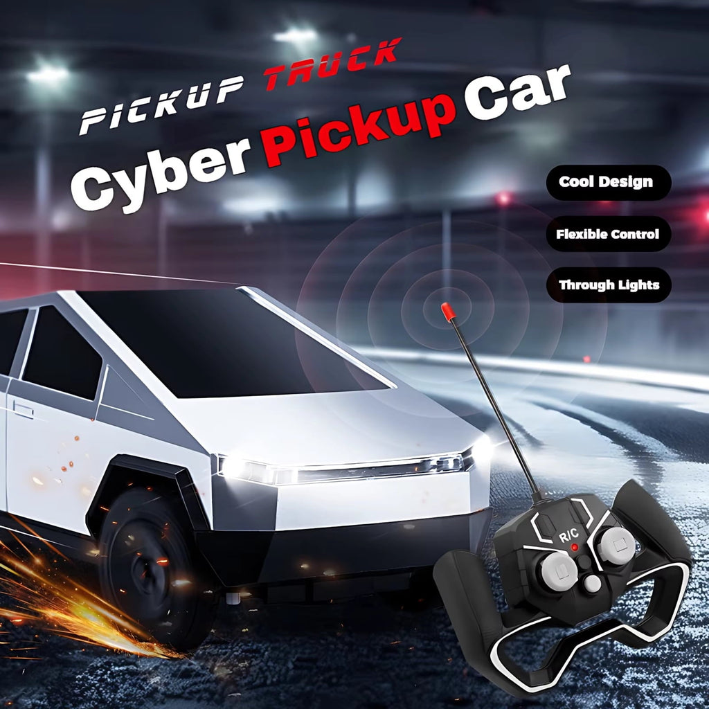 Cybertruck Remote Control Car 1:24 Scale RC Truck with LED Lights and Dual Rechargeable Batteries, Silver Electric Vehicle for Kids
