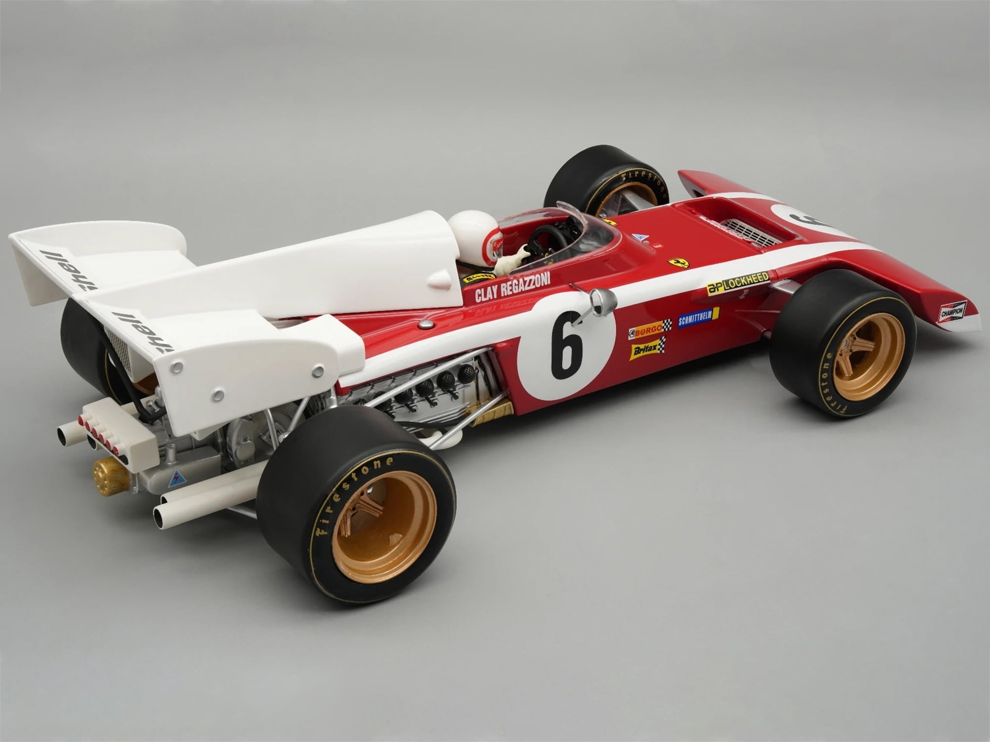 Ferrari 312 B2 #6 Clay Regazzoni F1 "South African GP" (1972) "Mythos Series" with Figure and Case 1/18 Model Car by Tecnomodel