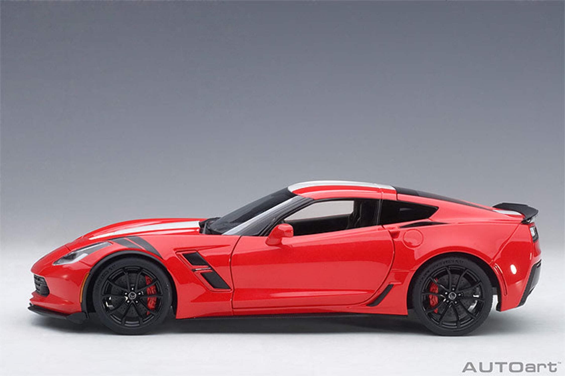 2017 Chevrolet Corvette C7 Grand Sport Red with White Stripe and Black Fender Hash Marks 1/18 Model Car by Autoart