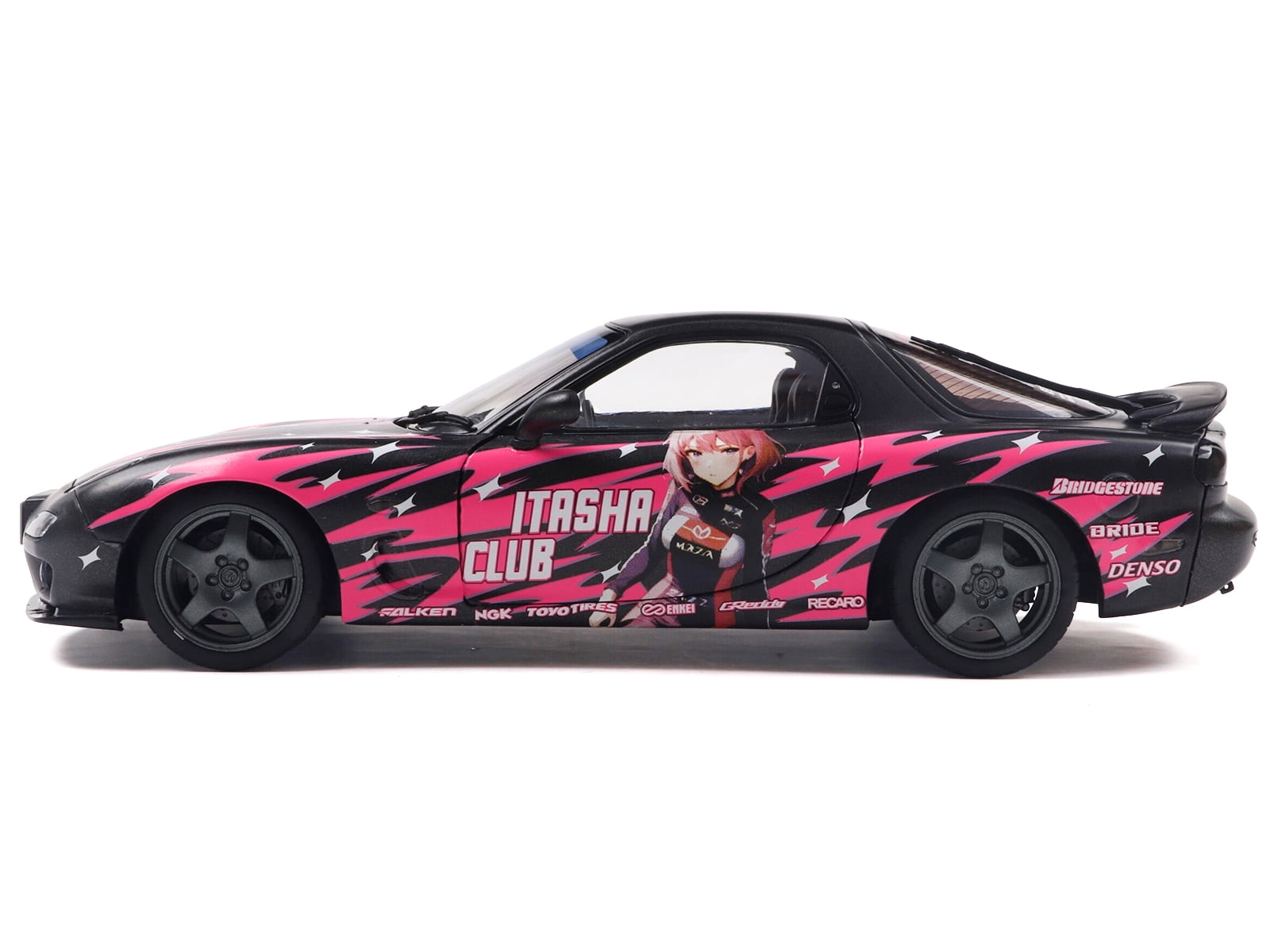 1994 Mazda RX7 (FDRS) RHD (Right Hand Drive) "Itasha Club" Black Metallic with Pink Graphics 1/18 Diecast Model Car by Solido