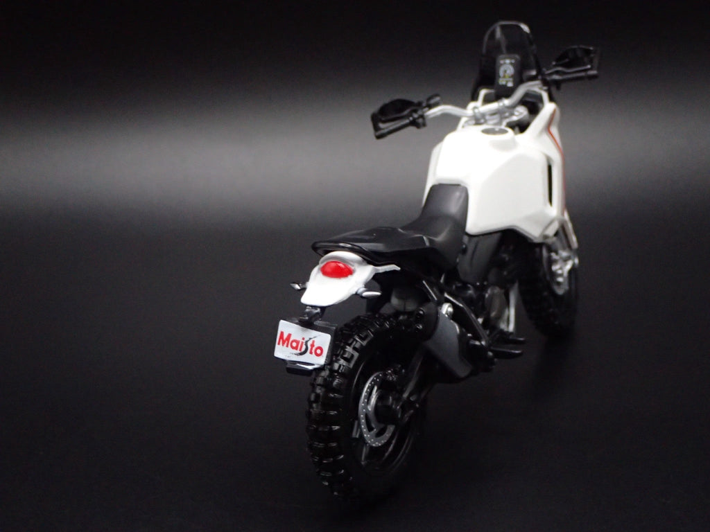 Open Box DUCATI DESERTX BIKE MOTORCYCLE WHITE 1/18 SCALE DIORAMA DIECAST MODEL BIKE