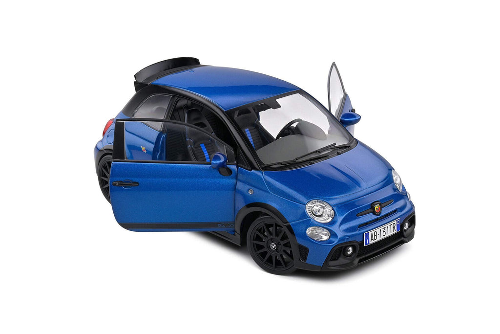 2022 Fiat 695 Abarth "Tributo 131 Rally" Podium Blue Metallic with Black Side Stripes 1/18 Diecast Model Car by Solido