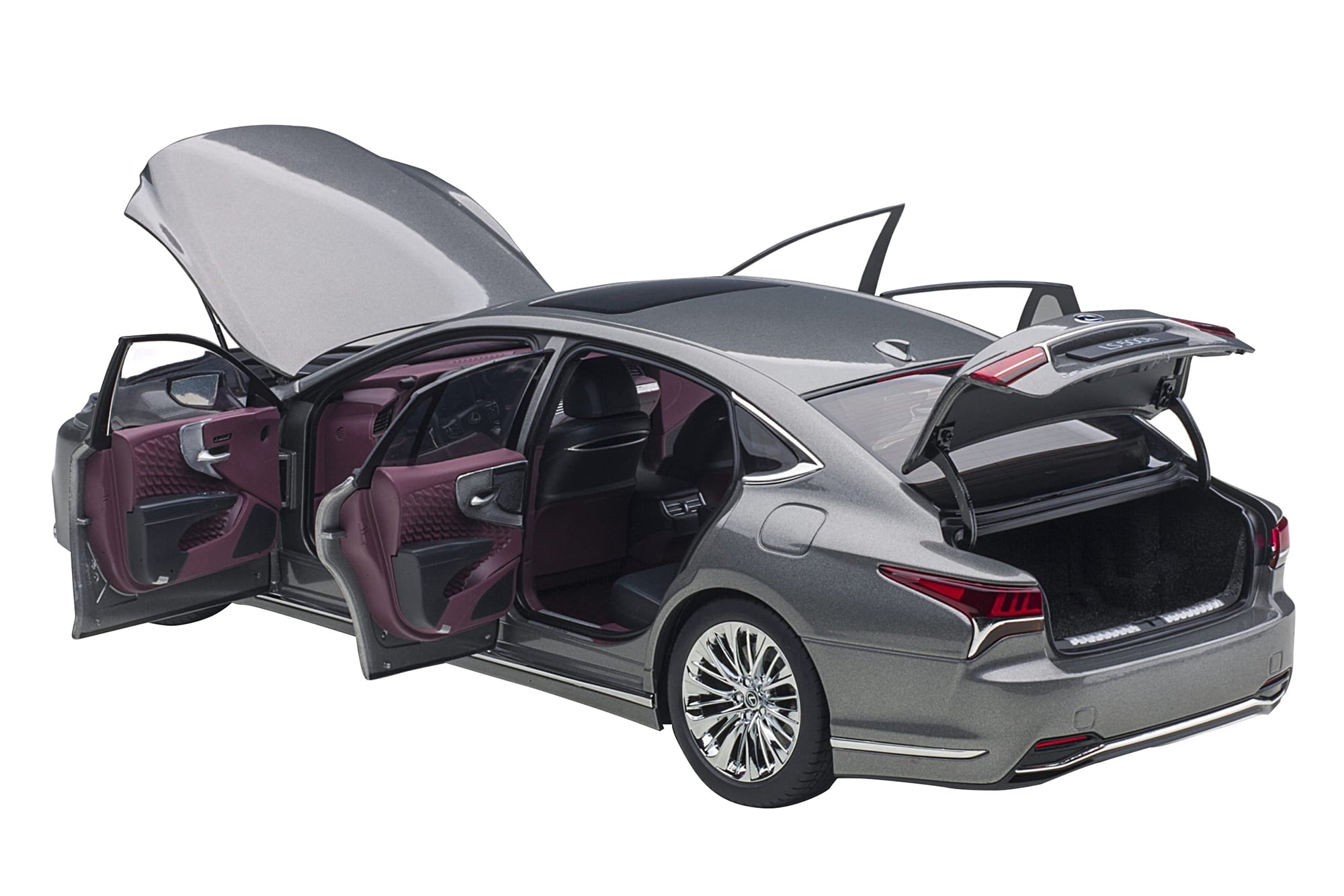 Lexus LS500h Manganese Luster Gray Metallic with Crimson and Black Interior 1/18 Model Car by Autoart