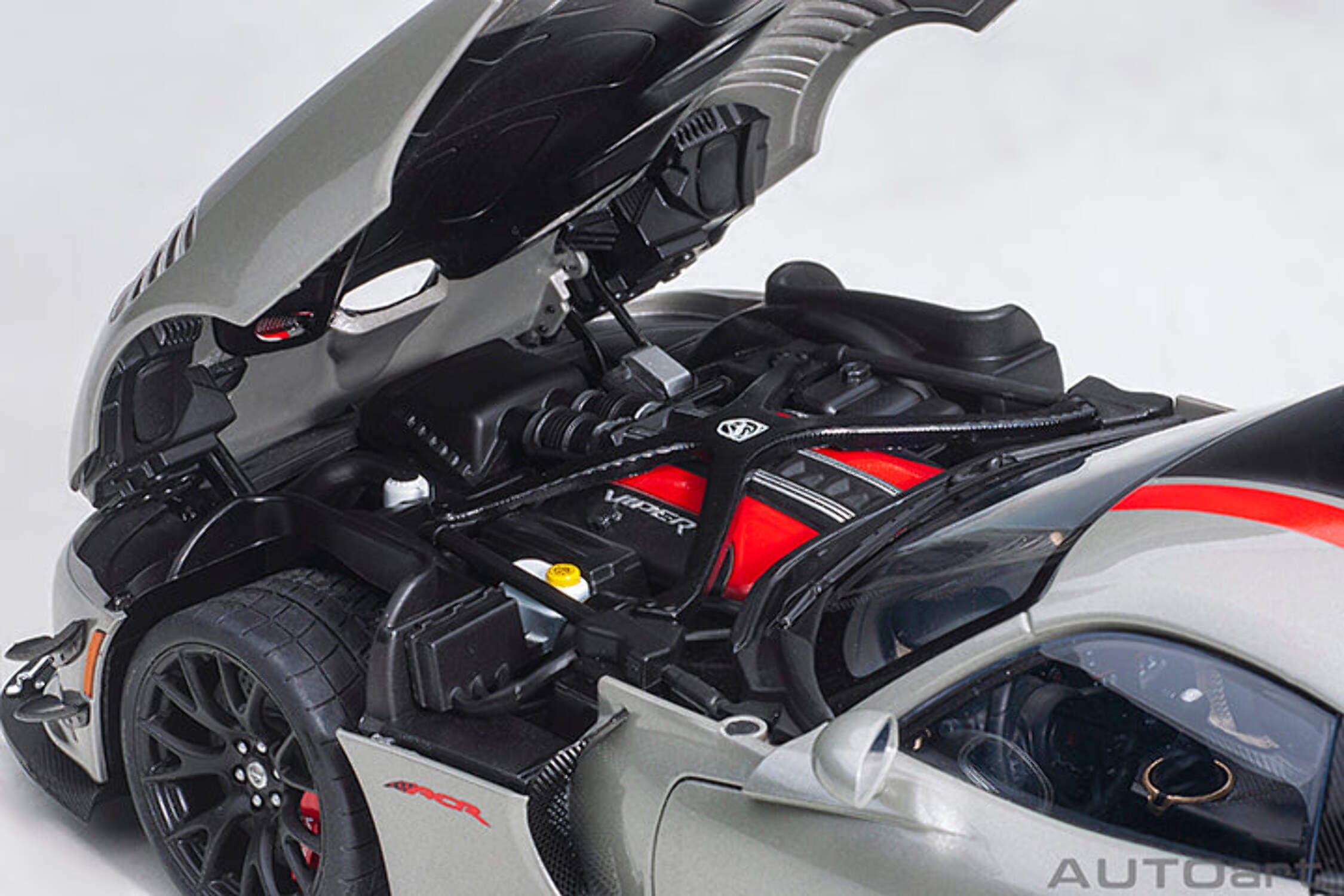 2017 Dodge Viper ACR Billet Silver Metallic with Black and Red Stripes 1/18 Model Car by Autoart