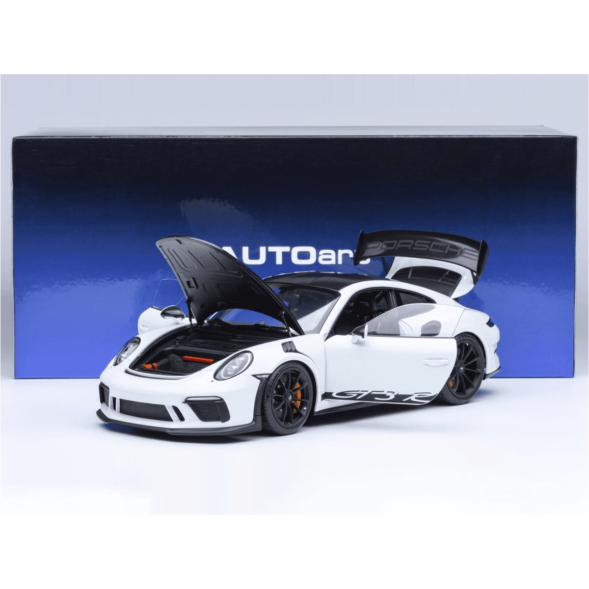 Porsche 911 (991.2) GT3 RS Weissach Package White with Carbon Hood and Top 1/18 Model Car by Autoart