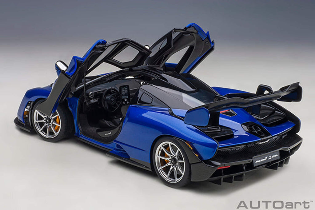 Mclaren Senna Trophy Kyanos Blue and Black with Carbon Accents 1/18 Model Car by Autoart