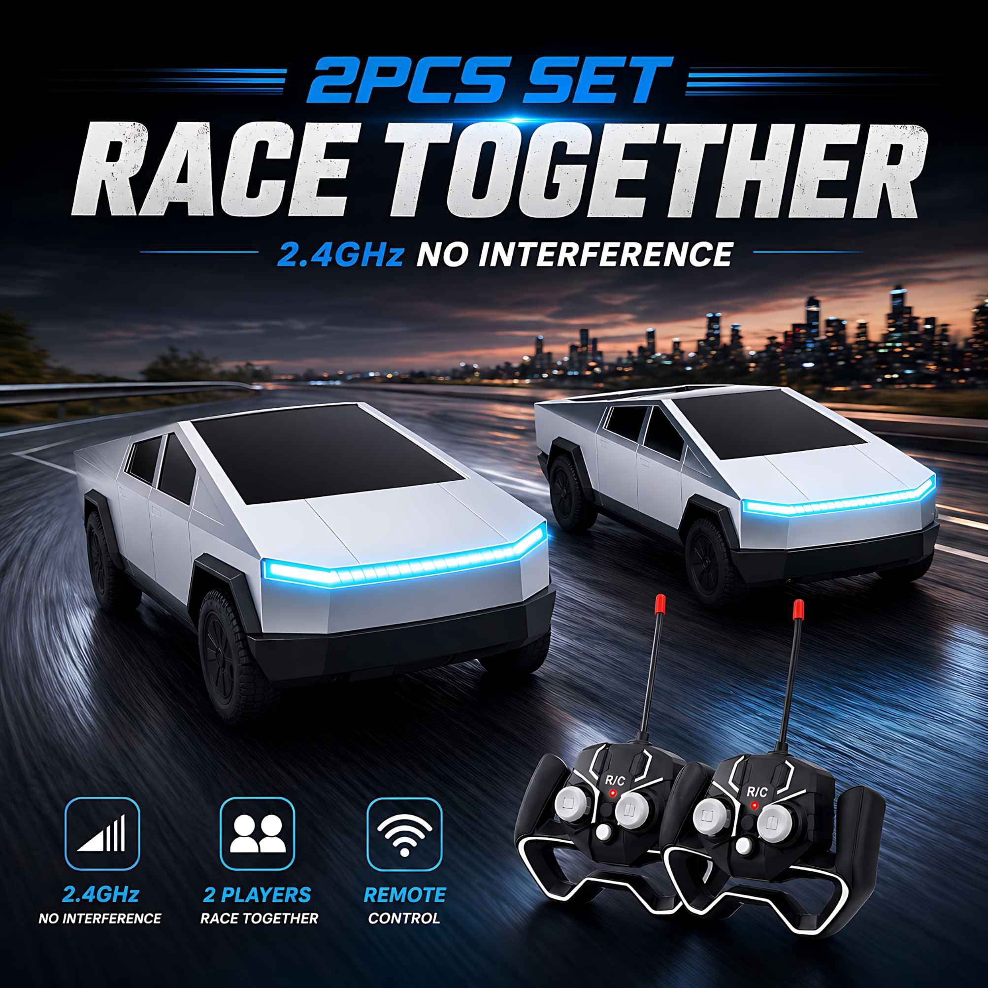 Cybertruck Remote Control Car 1:24 Scale RC Truck with LED Lights and Dual Rechargeable Batteries, Silver Electric Vehicle for Kids