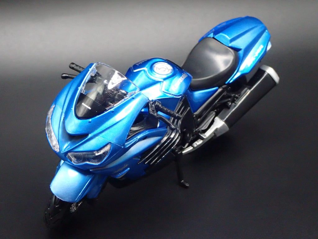 Open Box KAWASAKI NINJA ZX 14R BIKE MOTORCYCLE BLUE 1/18 SCALE DIORAMA DIECAST MODEL BIKE