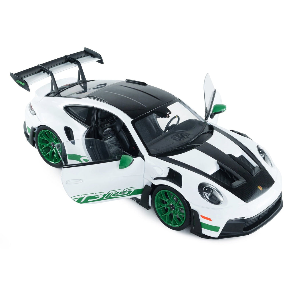 2024 Porsche 911 GT3 RS "Tribute to Carrera RS Package" White with Carbon Hood and Top & Green 1/18 Diecast Model Car by Solido