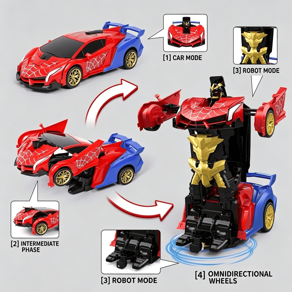 1:18 Spider RC Car Transforming Robot with 2.4GHz Remote Control, Stunt 360° Rotation and LED Lights for Boys 3-12