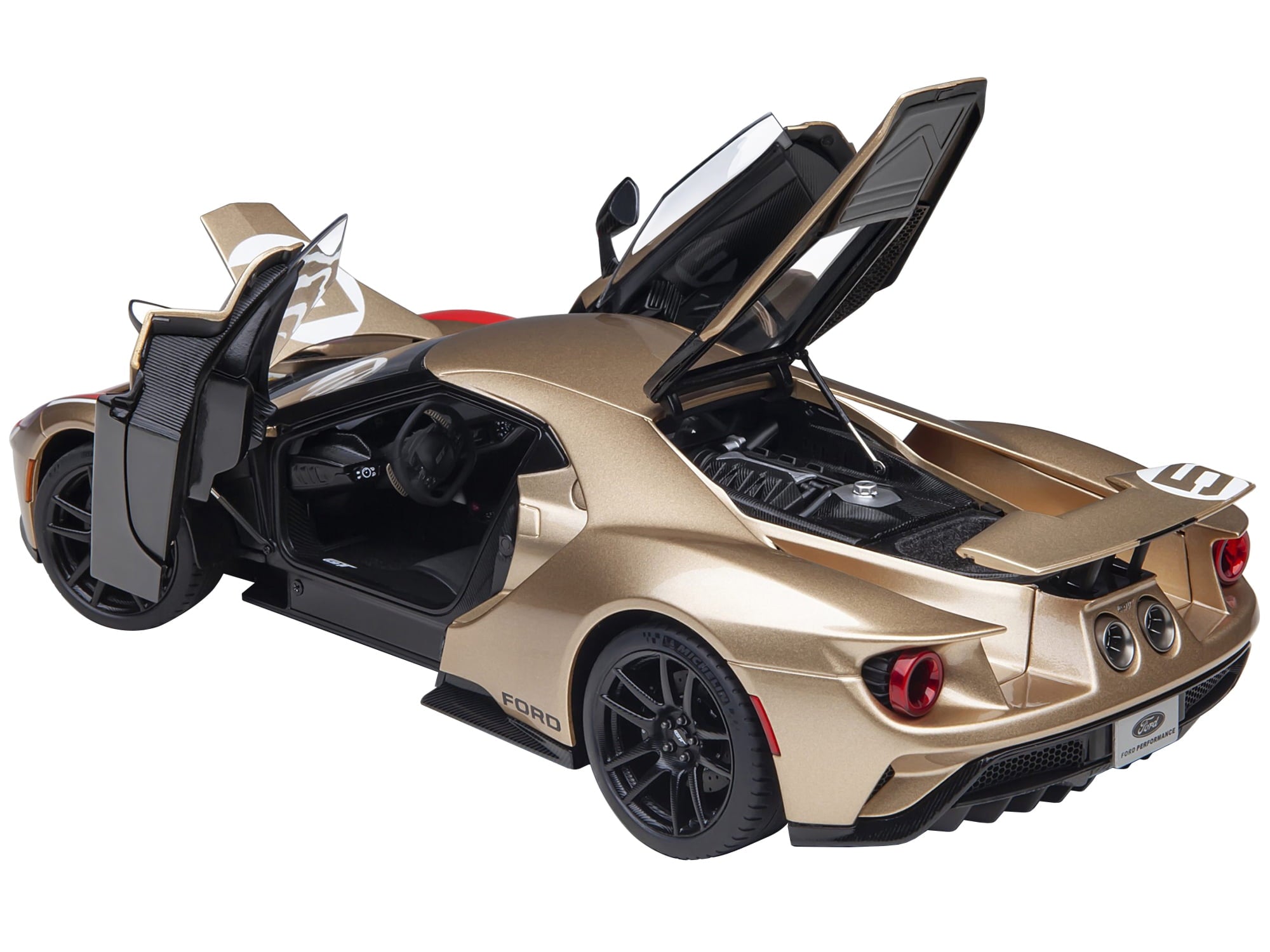 Ford GT Heritage Edition #5 "Holman Moody" Gold Metallic with Red and White Graphics 1/18 Model Car by Autoart