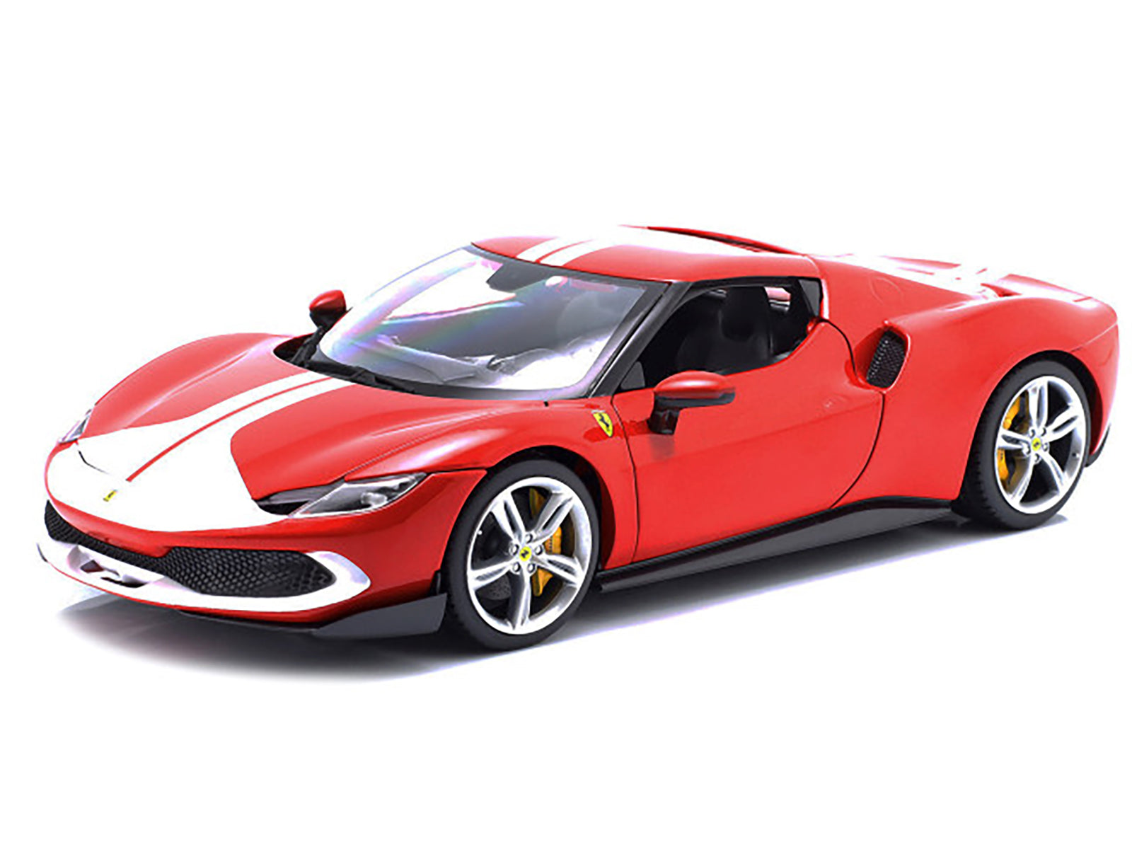 Ferrari 296 GTB Assetto Fiorano Red with White Stripes "Race + Play" Series 1/18 Diecast Model Car by Bburago