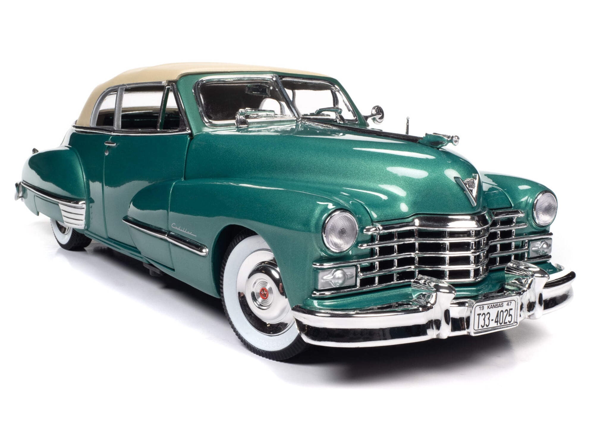 1947 Cadillac Series 62 Soft Top Ardsley Green Metallic with Tan Soft Top 1/18 Diecast Model Car by Auto World