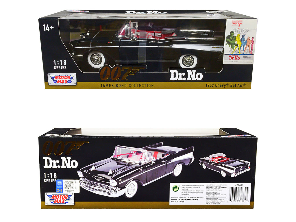 1957 Chevrolet Bel Air Convertible Black James Bond 007 "Dr. No" (1962) Movie 1/18 Diecast Model Car by Motormax