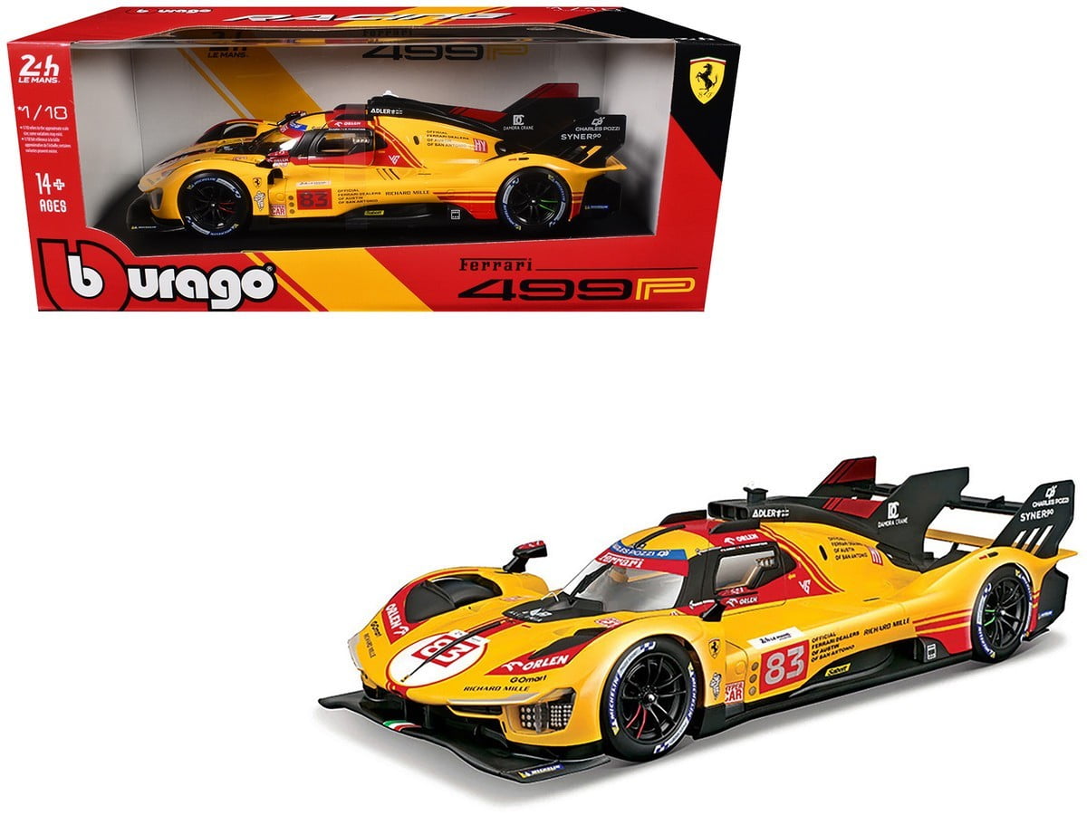 1/18 Bburago Ferrari Racing Ferrari 499P #83 Diecast Model Car Yellow 18-16304