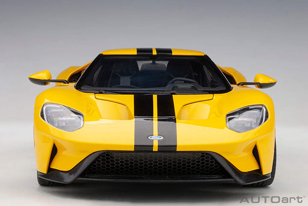2017 Ford GT Triple Yellow with Black Stripes 1/18 Model Car by Autoart