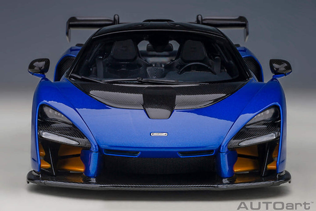 Mclaren Senna Trophy Kyanos Blue and Black with Carbon Accents 1/18 Model Car by Autoart