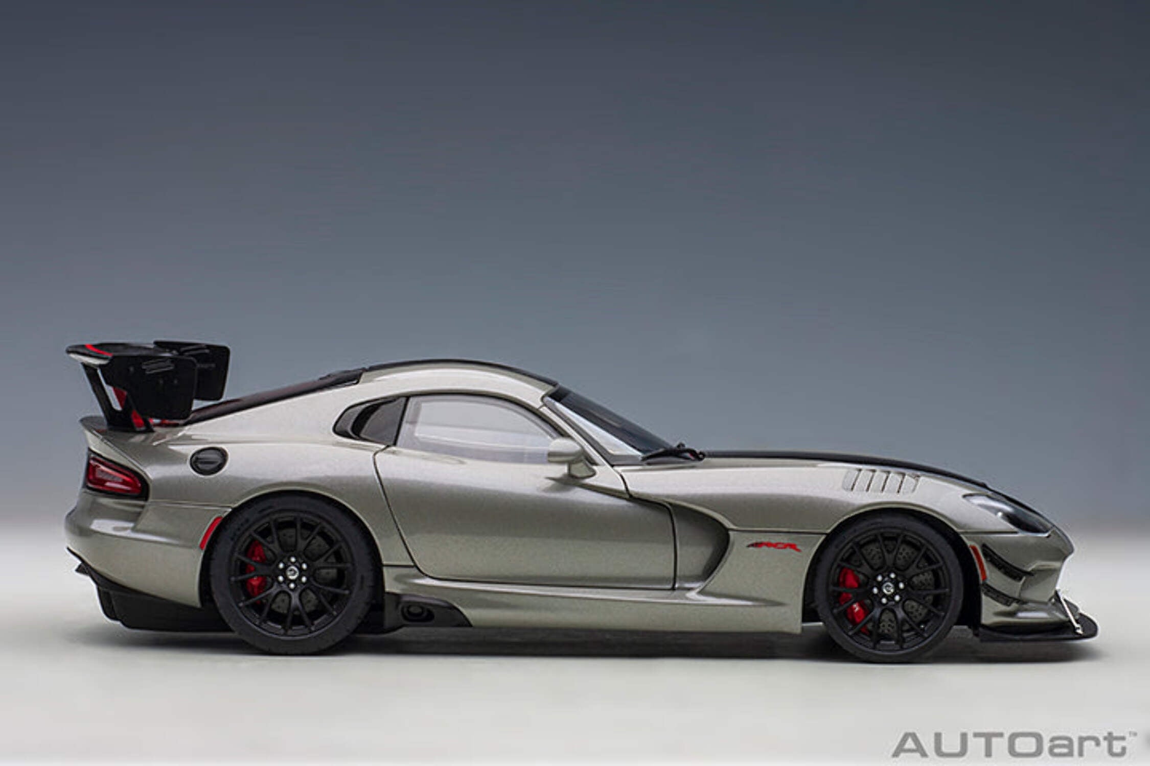 2017 Dodge Viper ACR Billet Silver Metallic with Black and Red Stripes 1/18 Model Car by Autoart