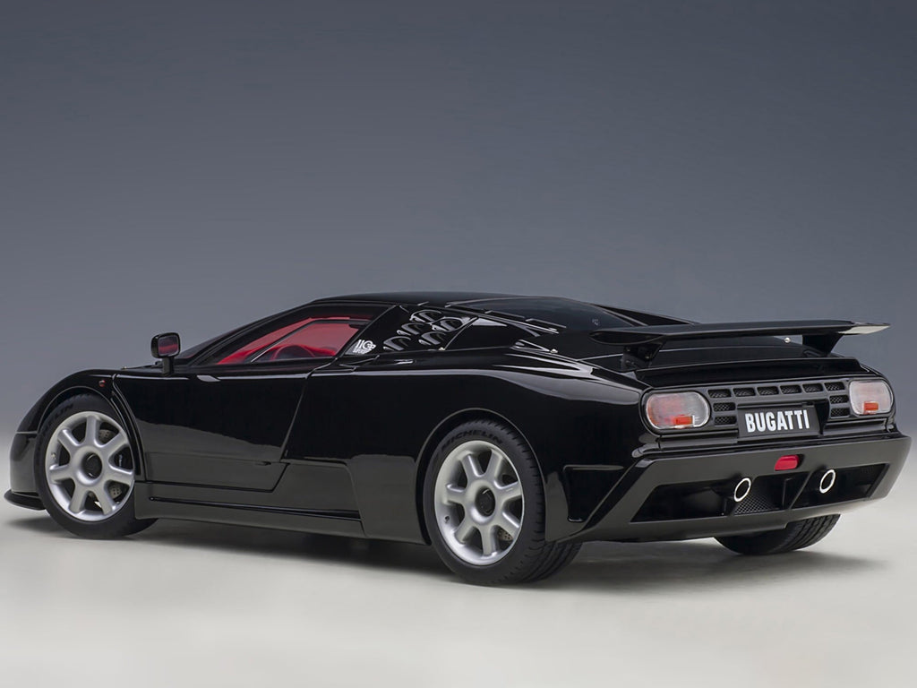 Bugatti EB110 SS Super Sport Nero Vernice Black with Red Interior and Silver Wheels 1/18 Model Car by Autoart
