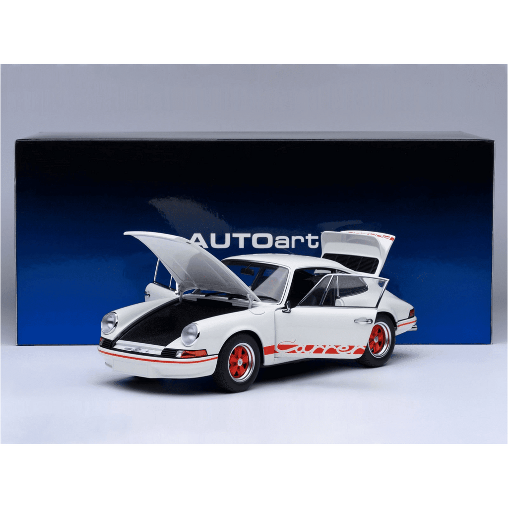 Porsche 911 Carrera 2.7 RS Grand Prix White with Red Stripes and Wheels 1/18 Model Car by Autoart