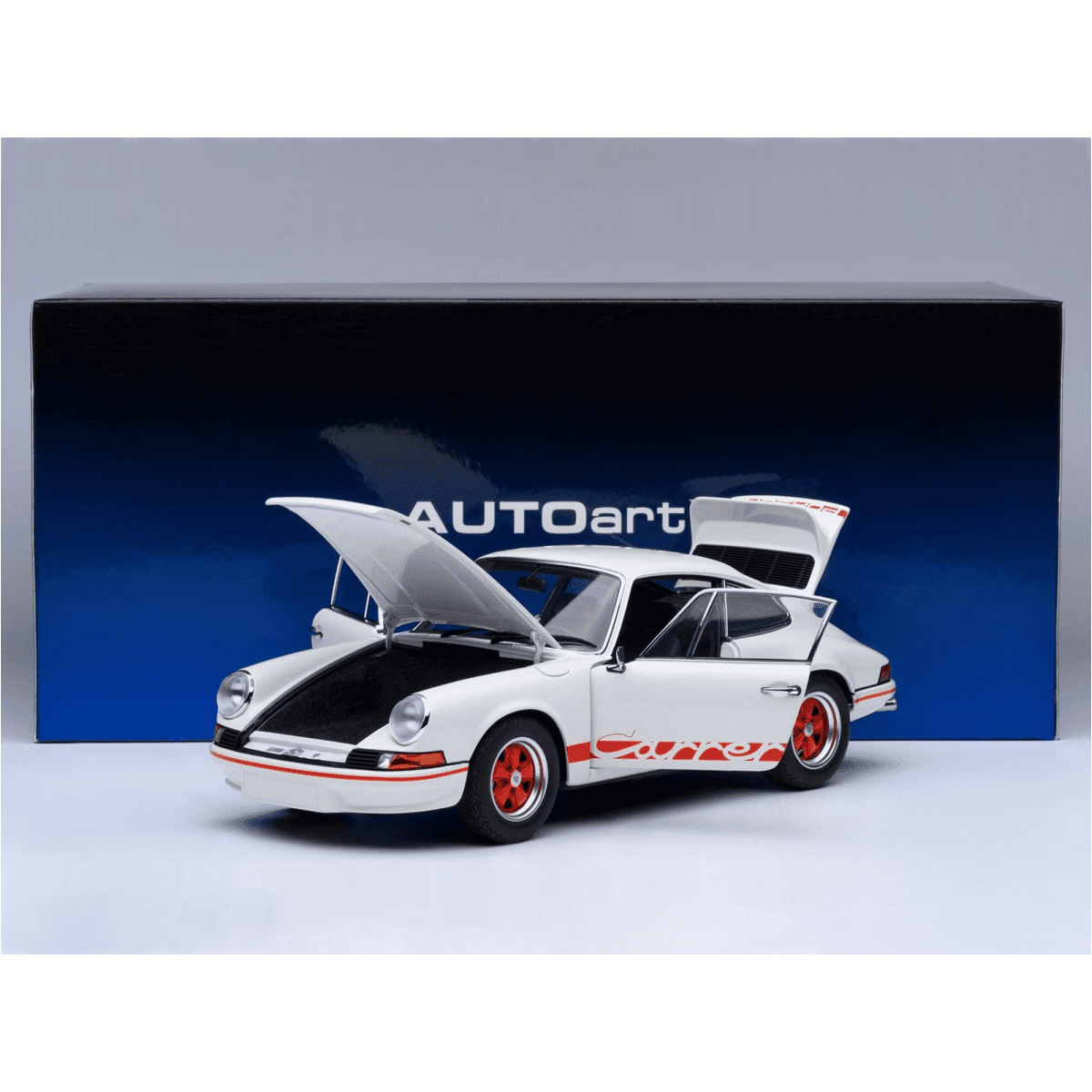 Porsche 911 Carrera 2.7 RS Grand Prix White with Red Stripes and Wheels 1/18 Model Car by Autoart