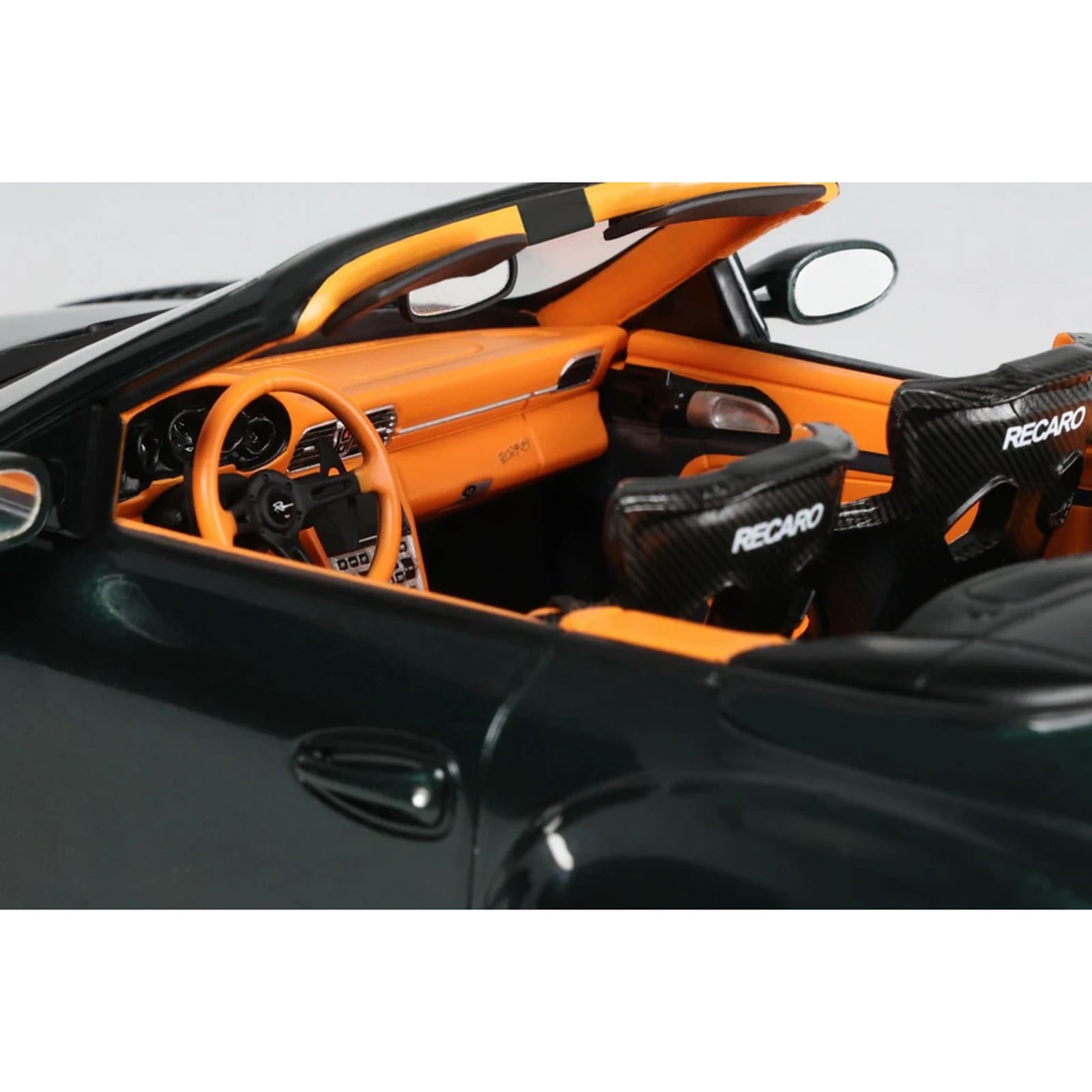 2024 Porsche 911 (997) Old & New Tokyo Auto Salon Cabriolet Dark Green Metallic with Orange Interior 1/18 Model Car by GT Spirit