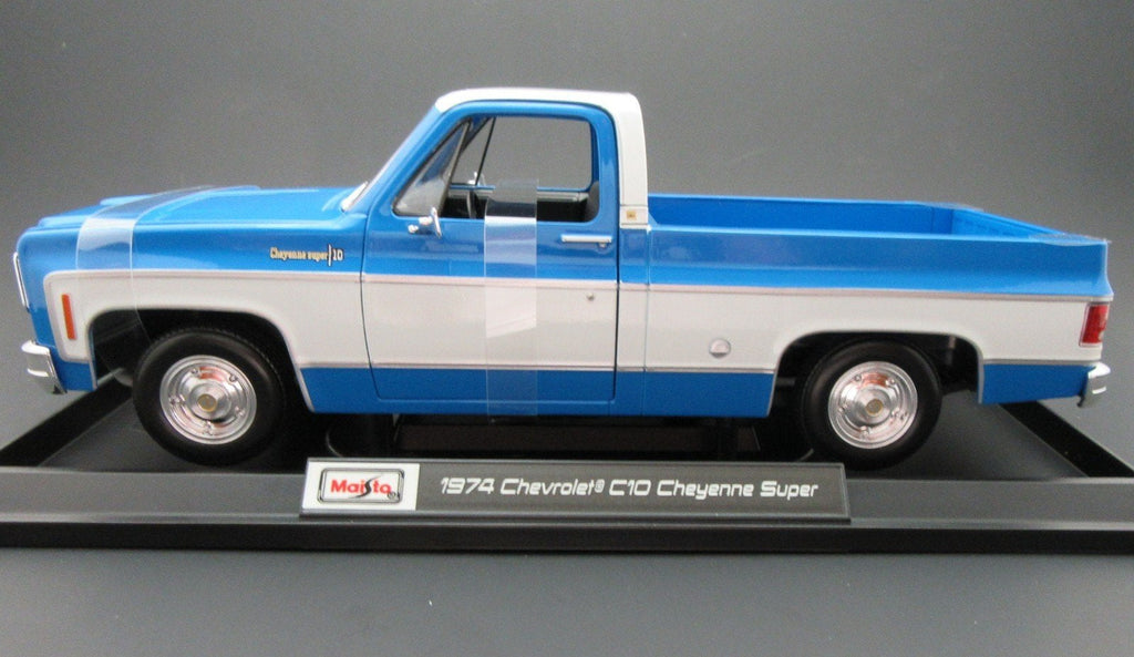 1974 Chevrolet C10 Cheyenne Super Pickup Truck Blue and White "Special Edition" Series 1/18 Diecast Model Car by Maisto