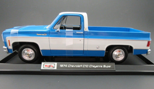 1974 Chevrolet C10 Cheyenne Super Pickup Truck Blue and White "Special Edition" Series 1/18 Diecast Model Car by Maisto