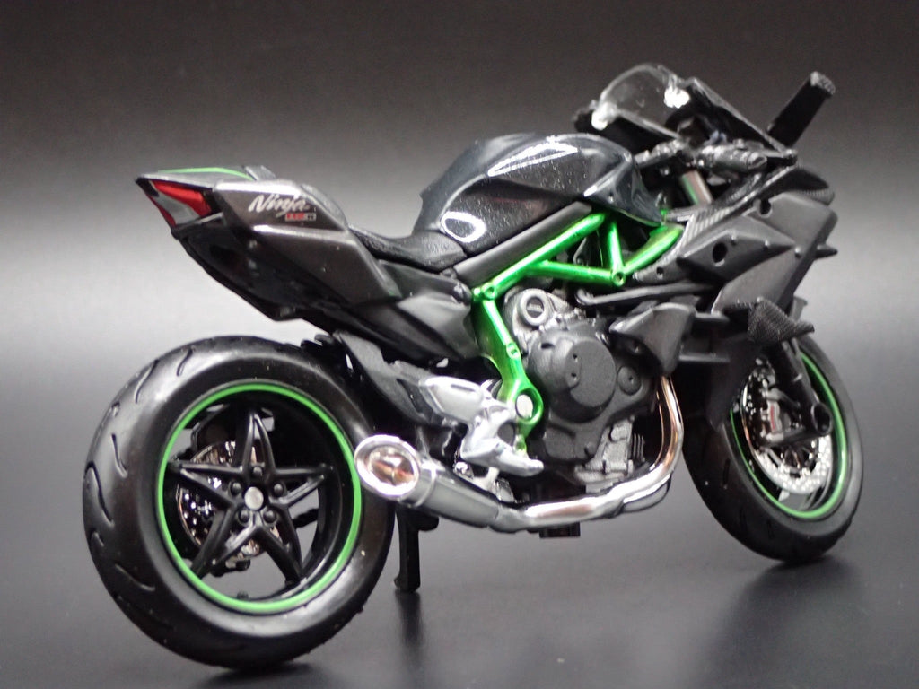 Open Box KAWASAKI NINJA H 2R BIKE MOTORCYCLE BLACK 1/18 SCALE DIORAMA DIECAST MODEL BIKE