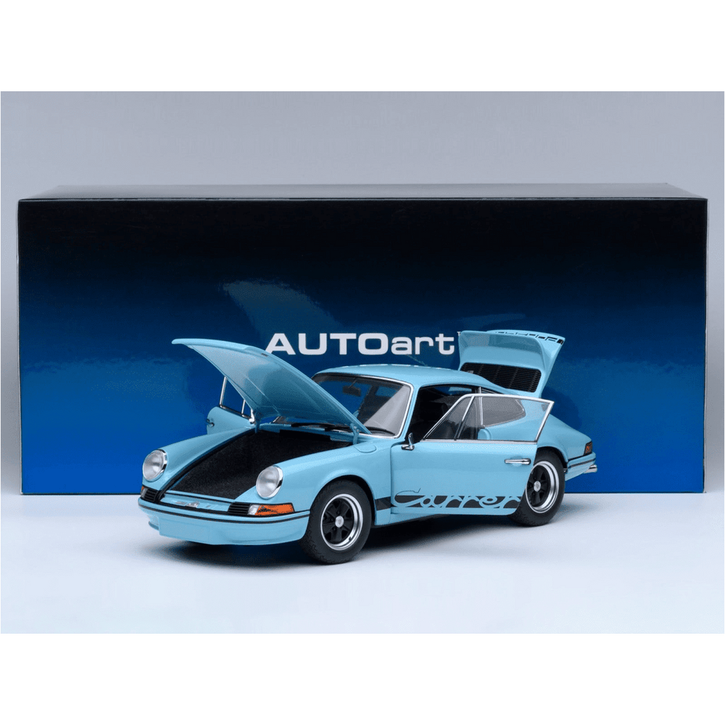 Porsche 911 Carrera 2.7 RS Gulf Blue with Black Stripes and Wheels 1/18 Model Car by Autoart