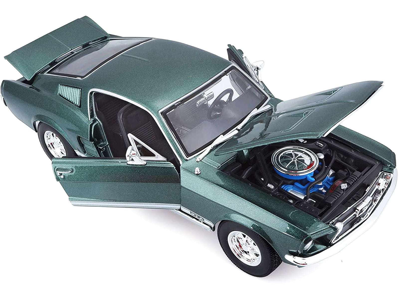 1967 Ford Mustang GTA Fastback Green Metallic with White Stripes 1/18 Diecast Model Car by Maisto