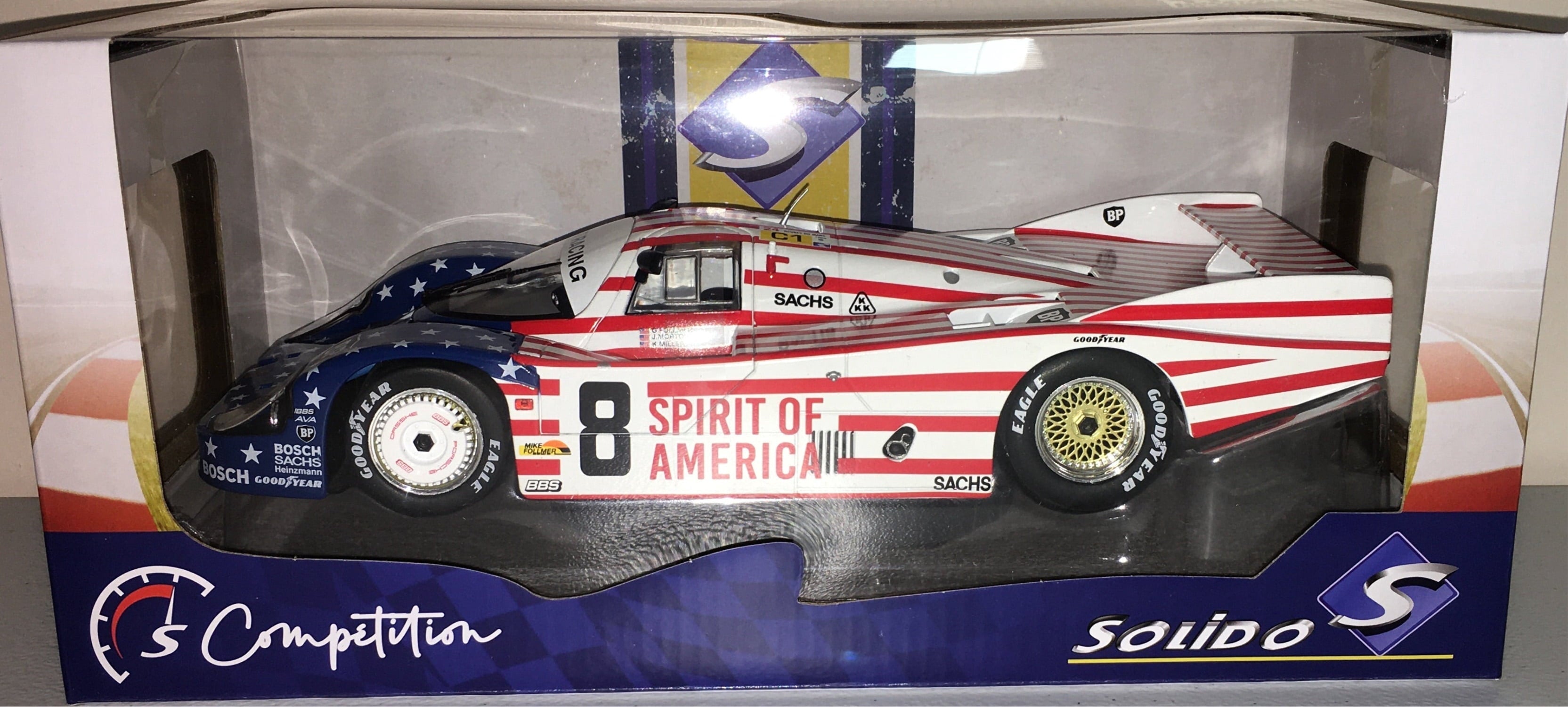 Porsche 956LH RHD #8 Follmer - Morton - Miller "Spirit of America" 24H of Le Mans (1986) Competition 1/18 Diecast Car by Solido
