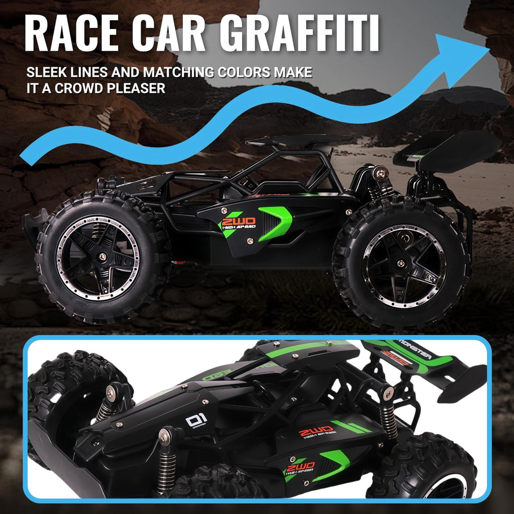 1:18 Scale Remote Control Car, 2.4GHz High Speed RC Monster Truck, Off-Road All-Terrain Toy Buggy with Rechargeable Battery for Kids Ages 6+