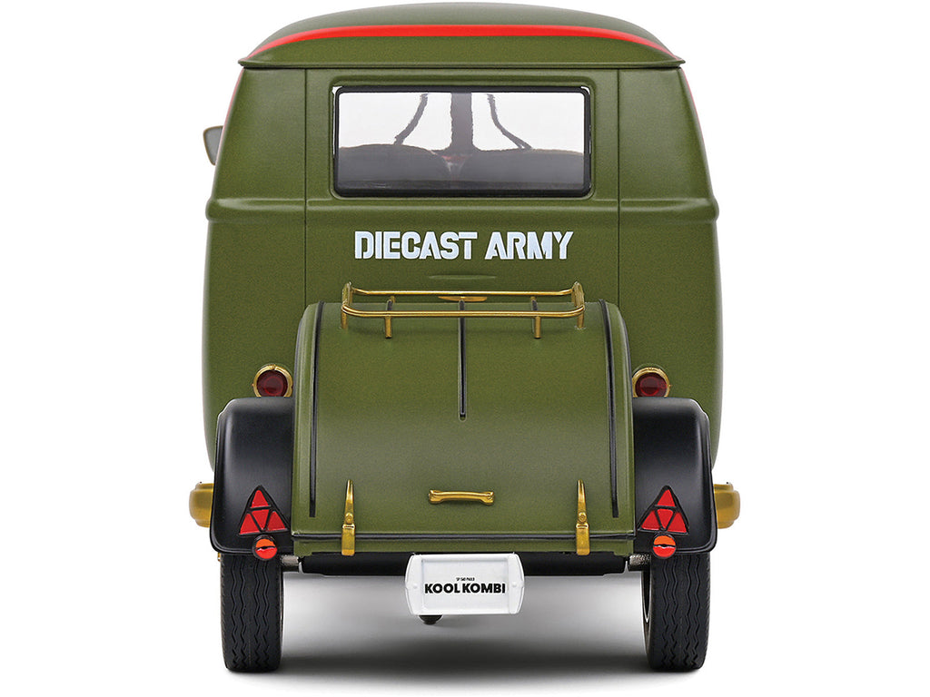 1950 Volkswagen Kool Kombi Van with Trailer "Army Fighter" Green with Graphics 1/18 Diecast Model Car by Solido