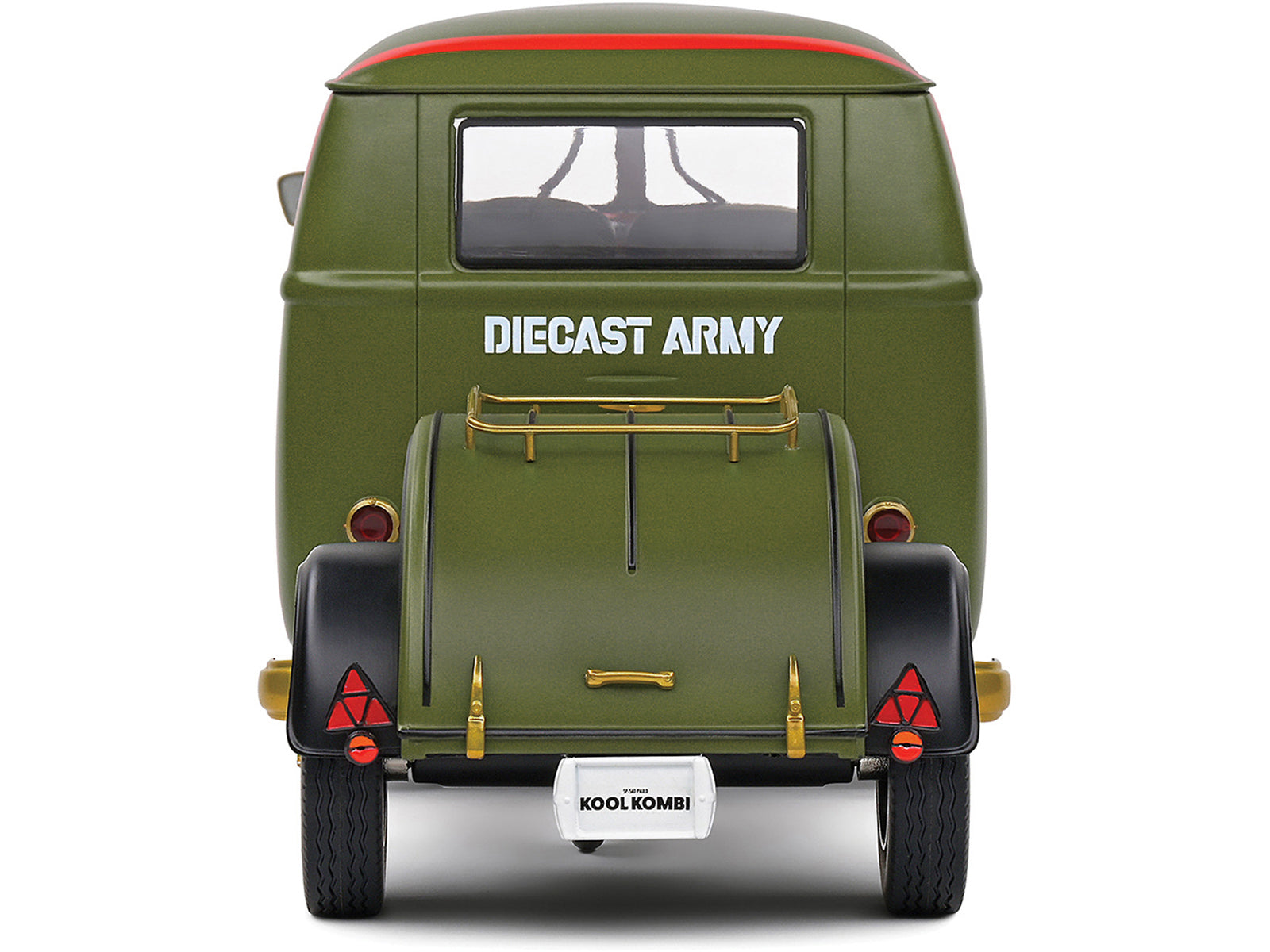 1950 Volkswagen Kool Kombi Van with Trailer "Army Fighter" Green with Graphics 1/18 Diecast Model Car by Solido