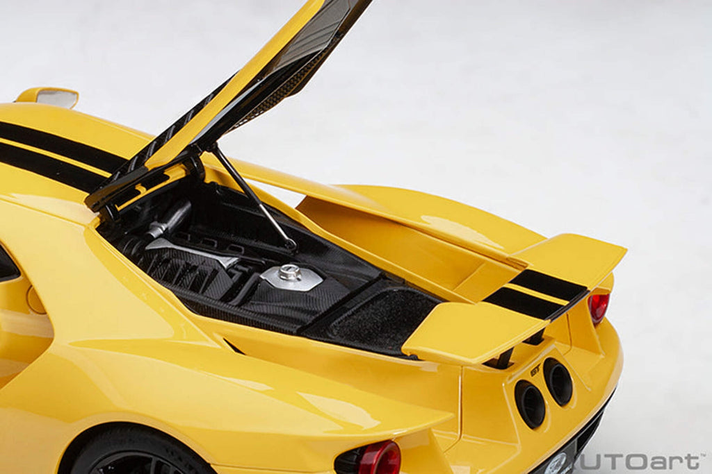 2017 Ford GT Triple Yellow with Black Stripes 1/18 Model Car by Autoart