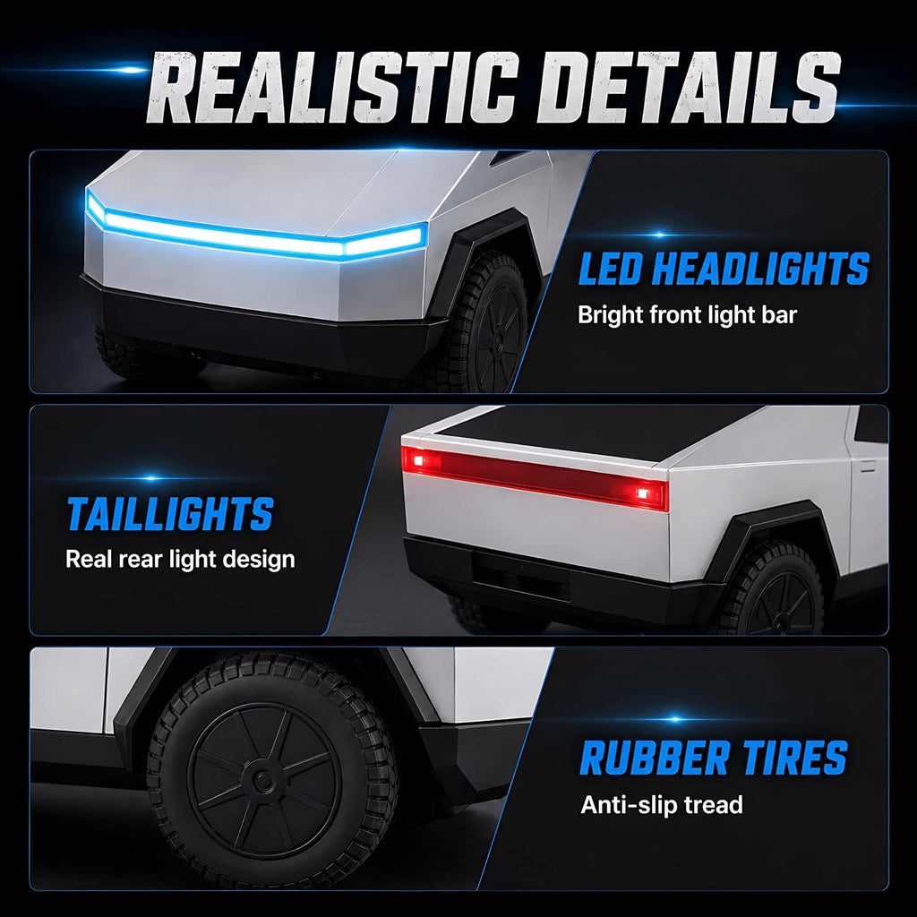 Cybertruck Remote Control Car 1:24 Scale RC Truck with LED Lights and Dual Rechargeable Batteries, Silver Electric Vehicle for Kids