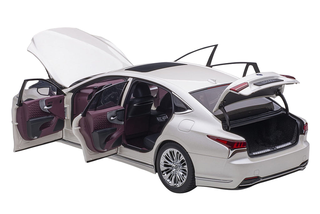 Lexus LS500h Sonic White Metallic with Crimson and Black Interior 1/18 Model Car by Autoart
