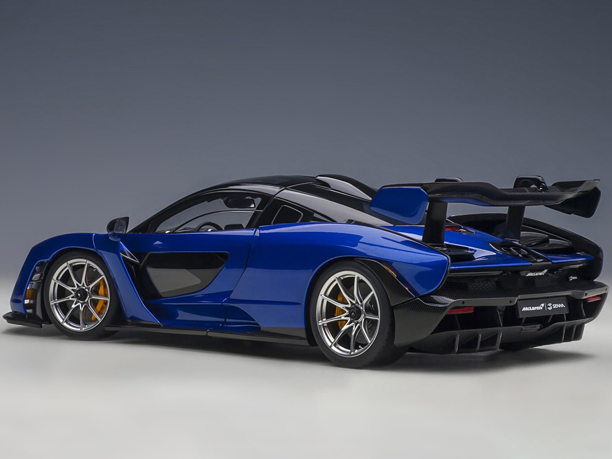 McLaren Senna Trophy Kyanos Blue and Black with Carbon Accents 1/18 Model Car by Autoart