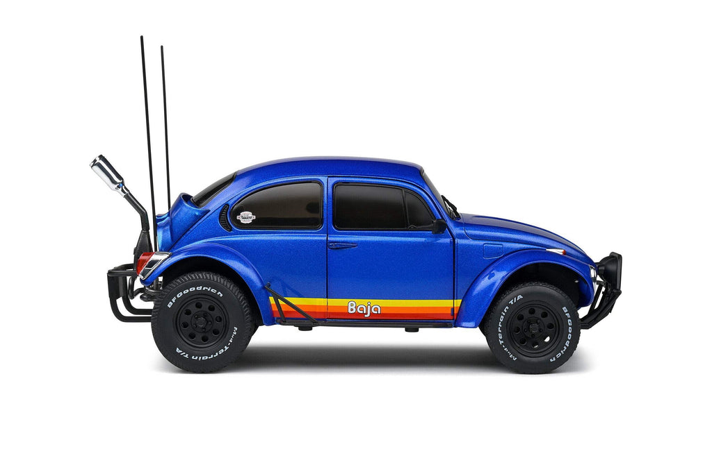 1975 Volkswagen Beetle Baja Blue Metallic with Stripes 1/18 Diecast Model Car by Solido