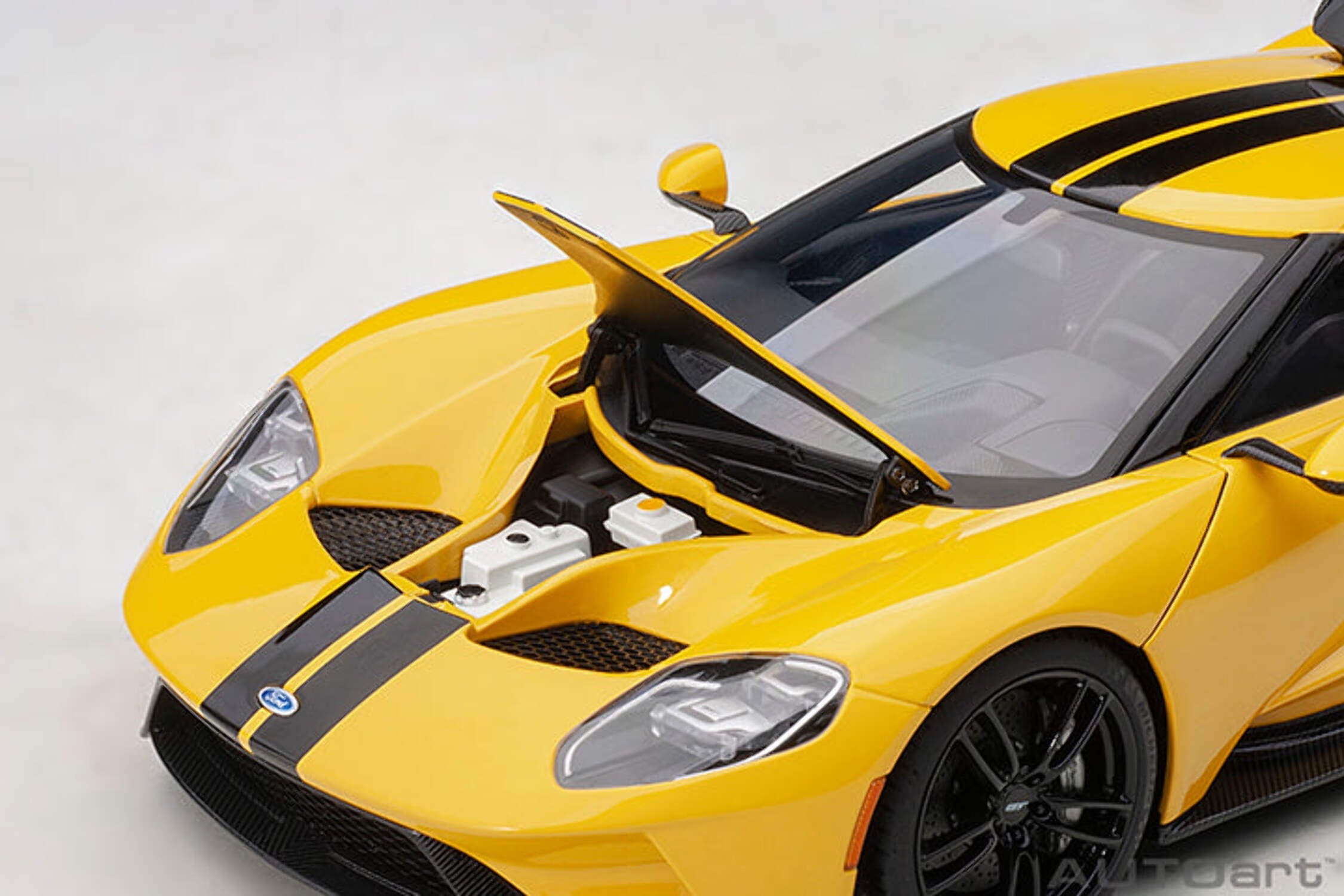 2017 Ford GT Triple Yellow with Black Stripes 1/18 Model Car by Autoart
