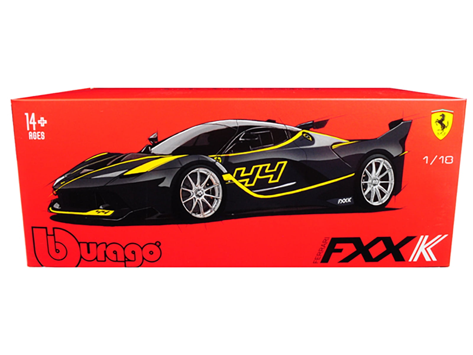 Ferrari FXX-K #44 Black with Yellow Stripes "Signature Series" 1/18 Diecast Model Car by Bburago