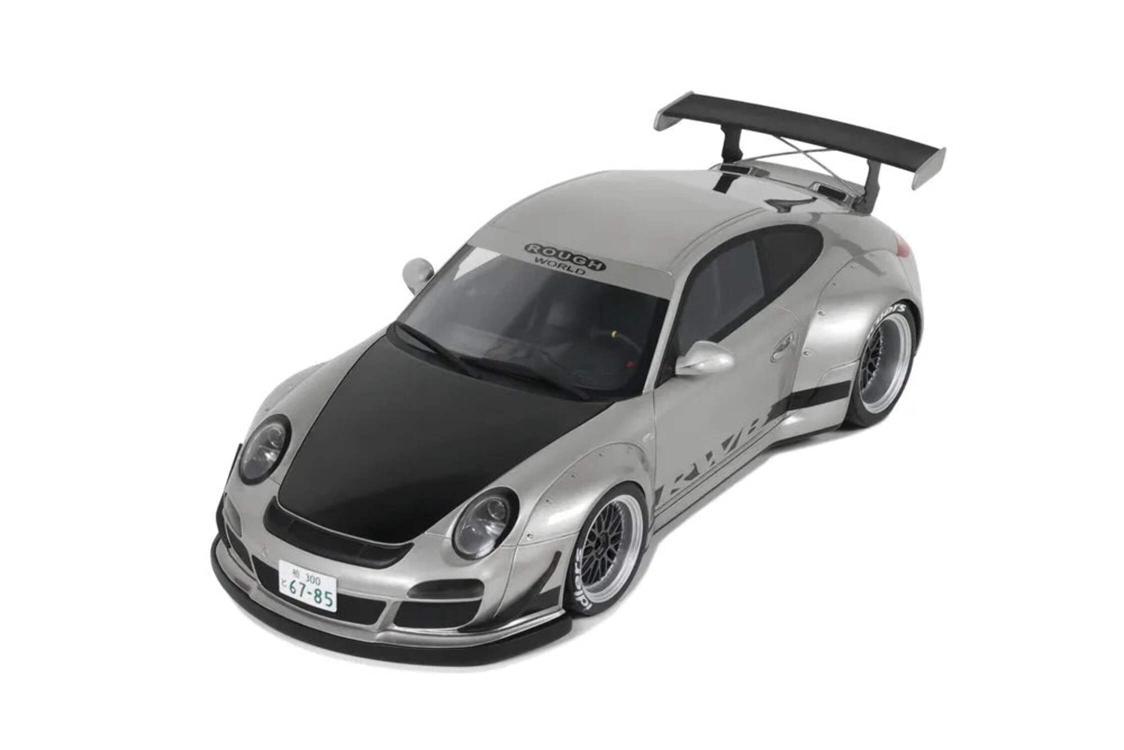 2024 Porsche 911 RWB Abu Silver Metallic with Black Hood 1/18 Model Car by GT Spirit