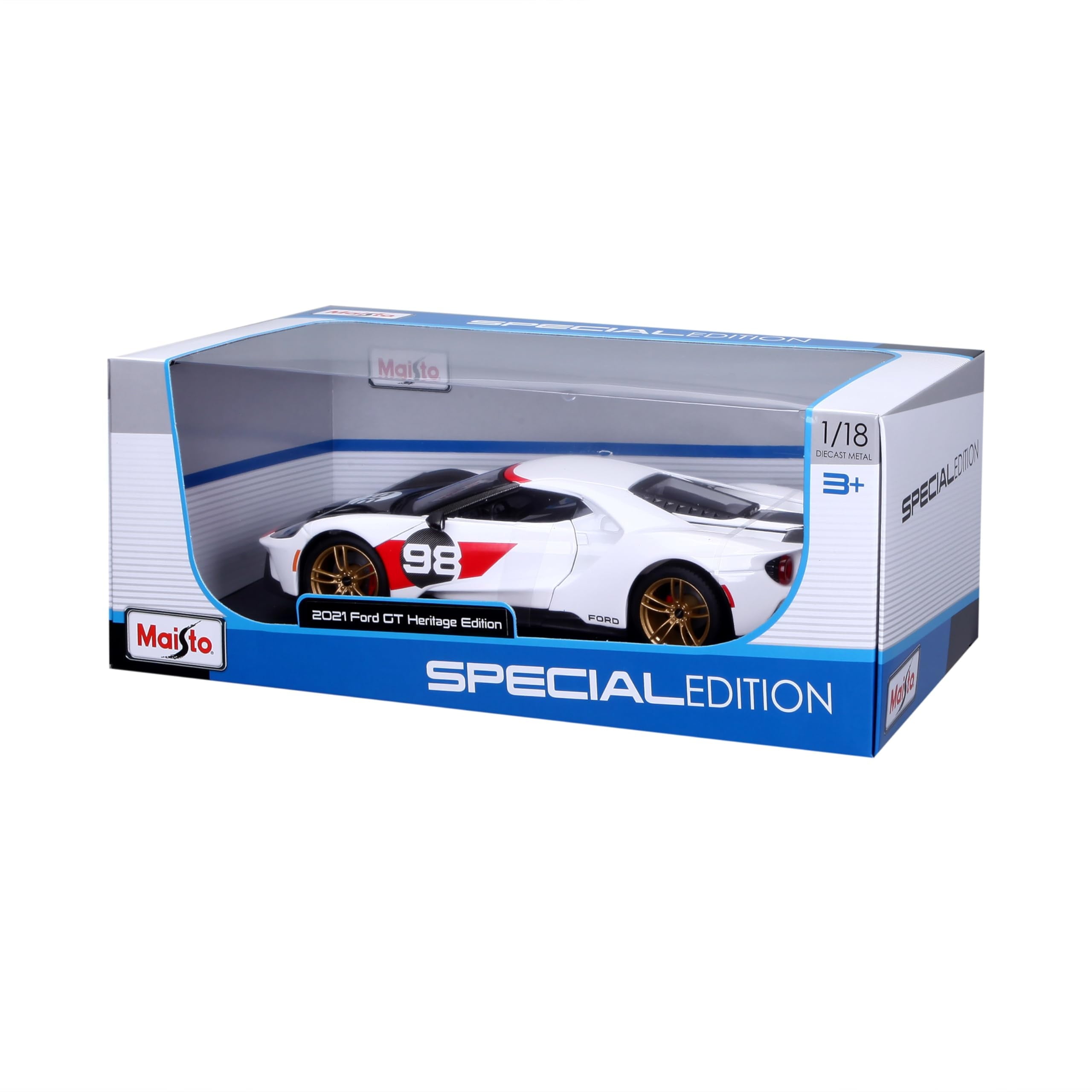 1:18 Scale Special Edition Diecast 2021 Ford GT #98 White Heritage Play Vehicle
