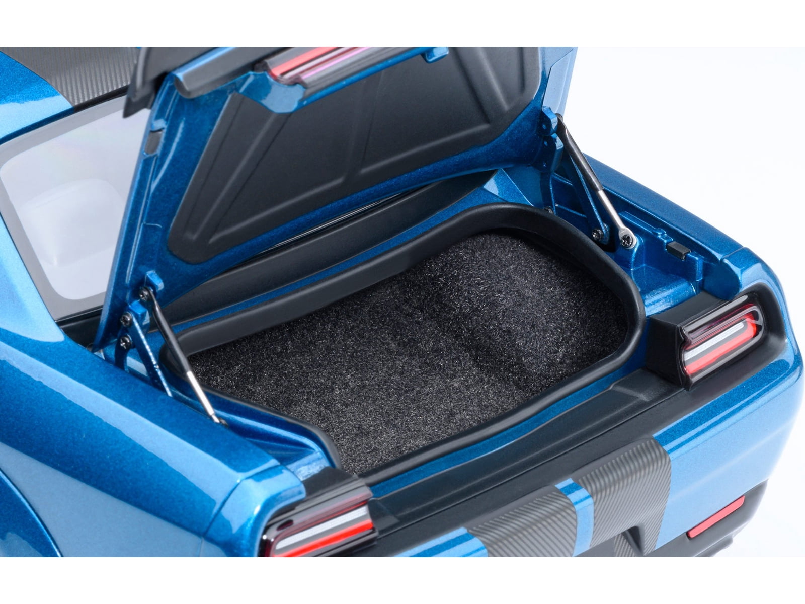 2023 Dodge Challenger SRT Super Stock Frostbite Blue Metallic with Carbon Stripes 1/18 Model Car by Autoart